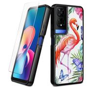 BEOTIWAD Coque pour TCL 50 XE 5G avec protection d'écran en verre trempé motif flamant rose et fleur hybride double couche robuste antichoc pour TCL 50XE 5G