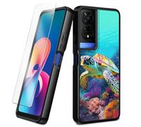 BEOTIWAD Coque pour TCL 50 XE 5G avec protection d'écran en verre trempé thème coraux tortue hybride double couche robuste antichoc pour TCL 50XE 5G
