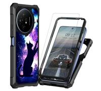 BEOTIWAD Coque pour TCL 50 XL 5G avec protecteur d'écran en verre trempé double couche robuste antichoc PC rigide + coque de protection en silicone TPU souple pour TCL 50XL 5G, Galaxy Papillon Chat