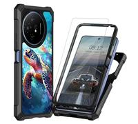 BEOTIWAD Coque pour TCL 50 XL 5G avec protecteur d'écran en verre trempé double couche robuste antichoc PC rigide + coque de protection en silicone TPU souple pour TCL 50XL 5G, tortue de mer dans
