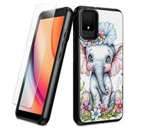 BEOTIWAD Coque pour TCL K11 T432W avec protection d'écran en verre trempé bébé éléphant fleur thème hybride double couche robuste antichoc coque de protection pour TCL K11