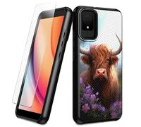 BEOTIWAD Coque pour TCL K11 T432W avec protection d'écran en verre trempé motif vache avec fleurs violettes hybride double couche robuste antichoc pour TCL K11