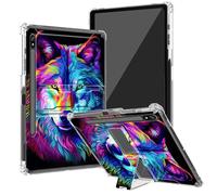 BEOTIWAD Coque transparente en TPU antichoc pour Samsung Galaxy Tab S8 Plus 2022/S7 FE 2021/S7 Plus 2020 12,4" avec béquille et porte-crayon - Motif loup coloré