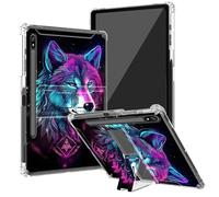 BEOTIWAD Coque transparente en TPU résistant aux chocs pour Samsung Galaxy Tab S8 Plus 2022/S7 FE 2021/S7 Plus 2020 12,4" avec béquille et porte-crayon - Motif loup avec étoiles et lune