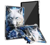BEOTIWAD Coque transparente pour tablette iPad Pro 11" M4 2024 avec béquille et porte-crayon, coque arrière transparente en TPU antichoc pour iPad Pro 11" 2024, loup rose bleu