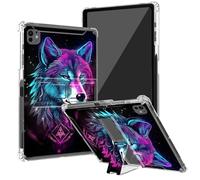BEOTIWAD Coque transparente pour tablette iPad Pro 11" M4 2024 avec béquille et porte-crayon, dos transparent en TPU résistant aux chocs pour iPad Pro 11" 2024, loup avec étoiles et lune