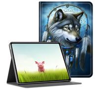 BEOTIWAD - Étui fin antichoc en similicuir PU avec fonction veille/réveil automatique pour Kindle Paperwhite Édition Signature d'Amazon, attrape-rêves loup