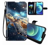 BEOTIWAD Étui portefeuille pour Blackview Shark 8/Oscal Tiger 12 avec bracelet, porte-cartes de crédit, fermeture magnétique, résistant aux chocs, tortue de mer qui s'envole