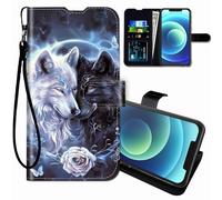 BEOTIWAD Étui portefeuille pour BLU View 5 B160V 2024, avec bracelet, porte-cartes de crédit, fermeture magnétique, résistant aux chocs, motif loup amoureux rose