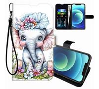 BEOTIWAD Étui portefeuille pour cricket Icon 6 (SL219C)/AT&T Verge (SL219A) avec bracelet, porte-cartes de crédit, support magnétique, résistant aux chocs, pour icône 6, bébé éléphant fleur