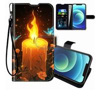 BEOTIWAD Étui portefeuille pour Cricket Icon 6 (SL219C)/AT&T Verge (SL219A) avec bracelet, porte-cartes de crédit, fermeture magnétique, résistant aux chocs, pour icône 6, papillon bougie