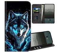 BEOTIWAD Étui portefeuille pour Cricket Icon 6 (SL219C)/AT&T Verge (SL219A) avec porte-cartes de crédit, cuir synthétique, support magnétique, résistant aux chocs, yeux bleus loup