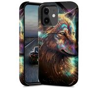 BEOTIWAD Magnifique coque de téléphone loup pour iPhone 12 Mini 5,4" double couche hybride rigide en polycarbonate et silicone, coque de protection résistante aux chocs pour iPhone 12 Mini 5,4"
