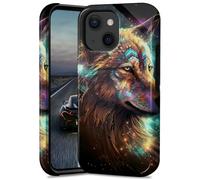 BEOTIWAD Magnifique coque de téléphone loup pour iPhone 13 Mini 5,4" double couche hybride rigide en polycarbonate et silicone, coque de protection résistante aux chocs pour iPhone 13 Mini 5,4"