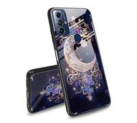 BEOTIWAD Moon Star Galaxy Floral Theme Case for Motorola Moto G Pure Tempered Glass Back Cover Side Soft TPU Bumper Groove Anti-Skid Design Protective Cover for Moto G Pure