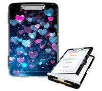 BEOTIWAD Porte-bloc avec rangement en plastique haute capacité avec porte-stylo, dossier, boîte de rangement avec clips robustes pour enseignant, médecin, bureau - Cœur d'amour