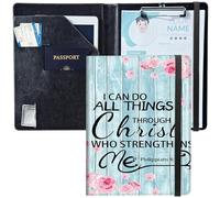 BEOTIWAD Porte-bloc en cuir synthétique avec boucle pour stylo et sangle élastique, organiseur de documents pour entretien/CV, pour entretien, école, bureau, versets de la Bible des Philippiens 4 à 13