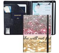BEOTIWAD Porte-bloc en cuir synthétique avec boucle pour stylo et sangle élastique pour entretien/CV, organiseur de documents pour entretien, école, bureau, bible chrétienne, psaume 46-5