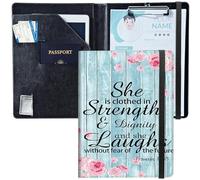 BEOTIWAD Porte-bloc en cuir synthétique avec boucle pour stylo et sangle élastique pour entretien/CV, organiseur de documents pour entretien, école, bureau, proverbes de citation de la Bible 31 à 25