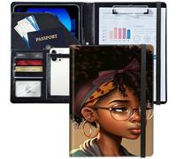 BEOTIWAD Porte-bloc en cuir synthétique avec porte-cartes, bloc-notes, organiseur de conférence, porte-cartes, bloc-notes, noir afro-américain