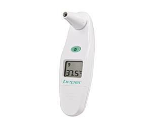 BEPER 40.102 Thermomètre Écouteur Numérique Infrarouge avec Mesure Rapide, 15 Têtes D'hygiène Jetables Capuchon En Plastique Inclus, 1 Batterie Inclus, Écran LCD