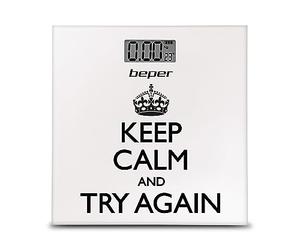 BEPER 40.821 Pèse-personne Keep Calm, balance numérique, ultra fine, batterie incluse, blanc