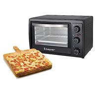 BEPER 90.883 Four Electrique 20 L, 1300 W, Eléments Chauffants en Acier Inoxydable, Double Vitrage, Minuterie, 3 Modes de Cuisson, Noir