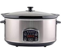BEPER BC.510 Slow Cooker Electrique, Cuve Amovible Anti Adhésive 2en1, 3 Programmes de Cuisson 280 W, 4,5 L, Céramique, Verre, Noir/Acier, 4.5 liters, Nero E Acciaio