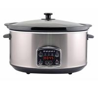 BEPER BC.510 Slow Cooker Electrique, Cuve Amovible Anti Adhésive 2en1, 3 Programmes de Cuisson 280 W, 4,5 L, Céramique, Verre, Noir/Acier