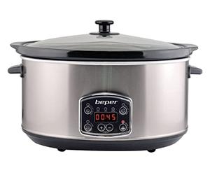 BEPER BC.510 Slow Cooker Electrique, Cuve Amovible Anti Adhésive 2en1, 3 Programmes de Cuisson 280 W, 4,5 L, Céramique, Verre, Noir/Acier