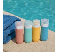 BEPER C302AAC010 Ensemble de 4 flacons de voyage en silicone de 90 ml, contenants pour shampoing et crème, avec étui transparent et étanche. Idéal pour l’avion et la salle de sport.