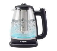 BEPER P101BOL200 Bouilloire électrique en verre de 1,8 L, théière électrique avec filtre, base rotative à 360 °, arrêt automatique et protection contre la surchauffe - 2200 W