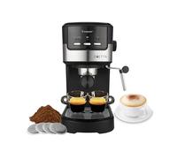 BEPER P101CAF100 Machine à café expresso Duetta, 1100W, Convient aux dosettes et au café en poudre, Machine avec bras à double sortie, 15 bars, Chauffe-tasses, tasse à mesurer et presseur inclus, Noir