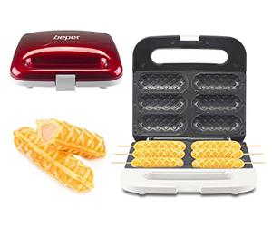 BEPER P101CUD100 Gaufrier en forme de tablette - Machine a Gauffre, Waffle Maker pour 6 Gaufres, Corn Dog en quelques minutes