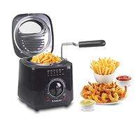 BEPER P101FRI100 Friteuse électrique 1L, 850-950W, Panier en acier amovible, Couvercle avec hublot, Filtre lavable amovible, Température réglable, Pieds antidérapants, Noir