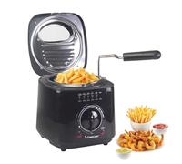 BEPER P101FRI100 Friteuse électrique 1L, 850-950W, Panier en acier amovible, Couvercle avec hublot, Filtre lavable amovible, Température réglable, Pieds antidérapants, Noir