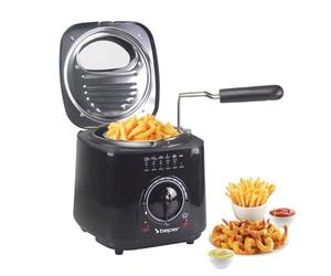 BEPER P101FRI100 MINI Friteuse électrique 1L, 850-950W, Panier en acier amovible, Couvercle avec hublot, Filtre lavable amovible, Température réglable, Pieds antidérapants, Noir