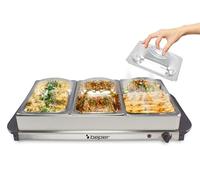 BEPER P101TEM002 Chauffe-Buffet, Chauffe-Aliments, 4 Plateaux Amovibles + Base chauffante, Thermostat réglable et poignées isolantes, Lavable au Lave-Vaisselle, Idéal pour Les fêtes