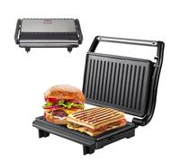 BEPER P101TOS003 Gril électrique compact, plaque antiadhésive, grille-pain, sandwichs, viandes, légumes - Plaques auto-ajustables, poignée isotherme et enrouleur de cordon intégré