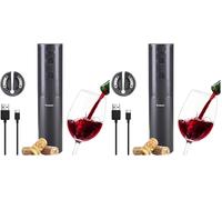 BEPER P102ACP103 Tire-bouchon électrique rechargeable USB, ouvre-bouteille à vin, avec coupe-capsule, pour bouchons en liège et synthétiques (Lot de 2)