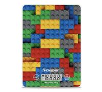 BEPER P102BIL005 Balance de cuisine numérique, plateau en verre trempé, fonction tare, écran LCD tactile, précision 1 g-5 kg, suspendable, pile incluse, briques colorées