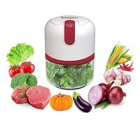 BEPER P102ROB050 Hachoir Rechargeable USB, Mini Robot de Cuisine, Capacité 250 ml, Puissance 3,7 V, 3 Lames en Acier Inoxydable, Batterie Rechargeable, Rouge/Blanc