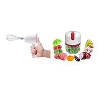 BEPER P102SBA007 Batteur rechargeable sans fil,20W,2 Fouets en Acier inoxydable, 5 Vitesse & P102ROB050 Hachoir Rechargeable USB, Mini Robot de Cuisine, Capacité 250 ml