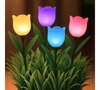 BEPER P207ILO105 Lot de 4 lampes solaires tulipe, lampes de jardin solaires en forme de fleur avec piquet, allumage automatique, LED extérieure IP44 pour allées, massifs et balcons