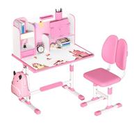 bephible Ensemble de chaises Bureau d'étude pour Enfants, 1 Ensemble Table Enfants réglable en Hauteur avec correcteur d'assise, Chaise Ergonomique Support Livre, pédale la Maison, Rose