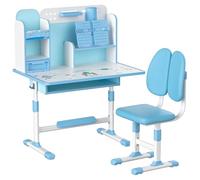 bephible Ensemble de chaises Bureau d'étude pour Enfants, 1 Ensemble Table Enfants réglable en Hauteur avec correcteur d'assise, Chaise Ergonomique Support Livre, pédale la Maison, Bleu