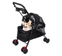 bephible Poussette pour animal domestique, poussette chien et chat à 4 roues, poussettes pliantes animaux de compagnie voyage en plein air, cage avec roues rotatives 360 degrés porte-gobelet, Noir
