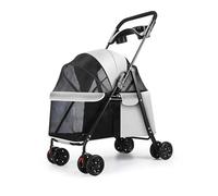 bephible Poussette pour animal domestique, poussette chien et chat à 4 roues, poussettes pliantes animaux de compagnie voyage en plein air, cage avec roues rotatives 360 degrés porte-gobelet, Gris