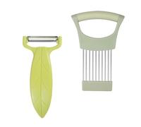 BEPSYOM Ensemble de 2 Porte-oignons avec Couteau d'office, Coupe-Oignon, Coupe-légumes et Pommes de Terre, trancheuse, Coupe-Fourchette en Acier Inoxydable