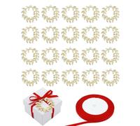 BEPSYOM Pendentifs Couronne Laurier Dorée Lot de 20 + 1 Rouleau Ruban Polyester Rouge | Médailles Étudiants avec Fils Accroche, Finitions Premium pour Diplômes & Coffrets Cadeaux